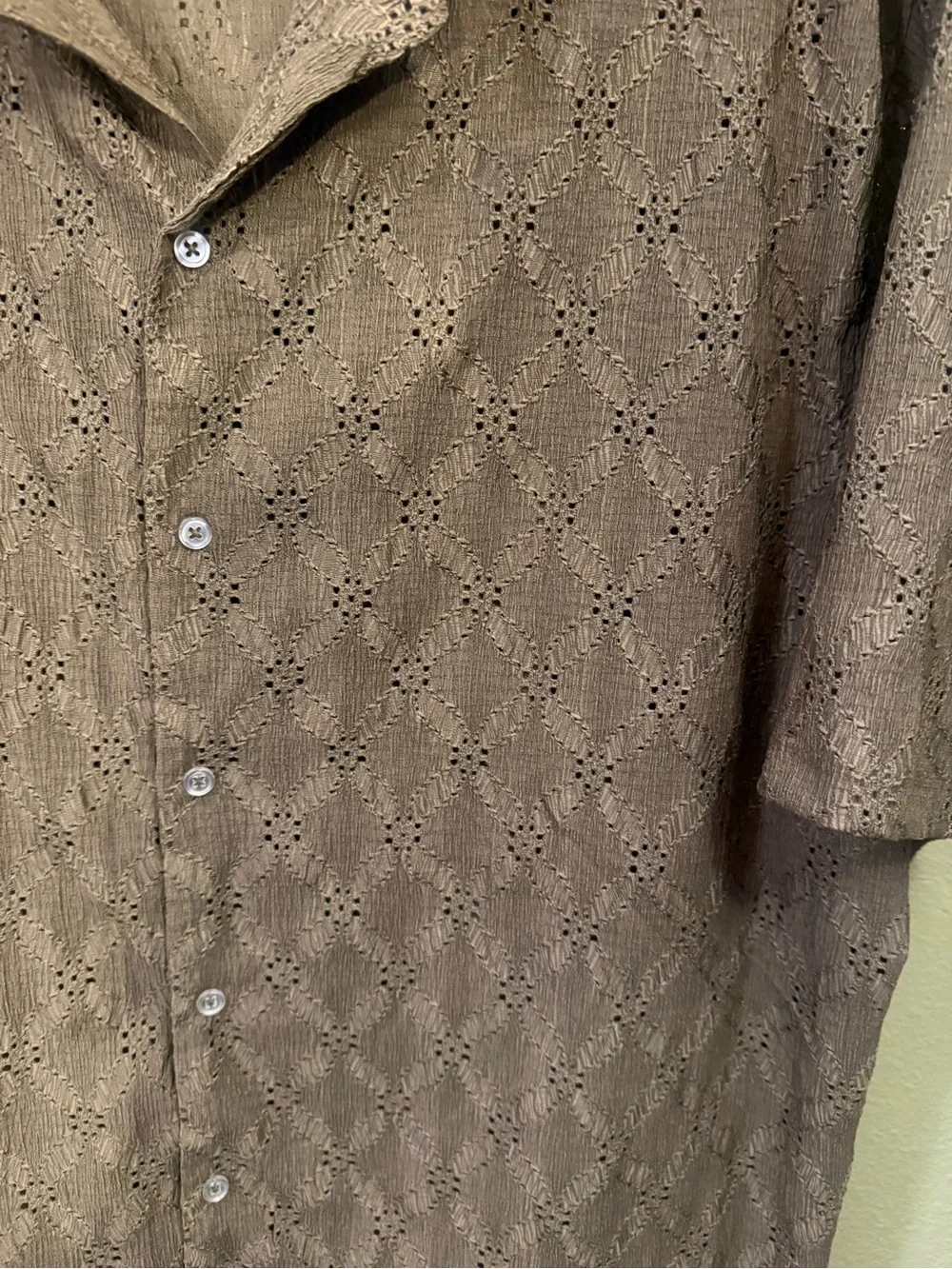 Men's Short-Sleeve Button-Up Shirt - Brown Eyelet